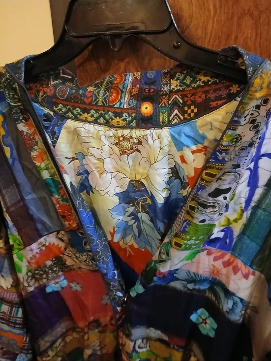 gorgous multi-coloured floral reversible silk duster - Picture 2 of 10